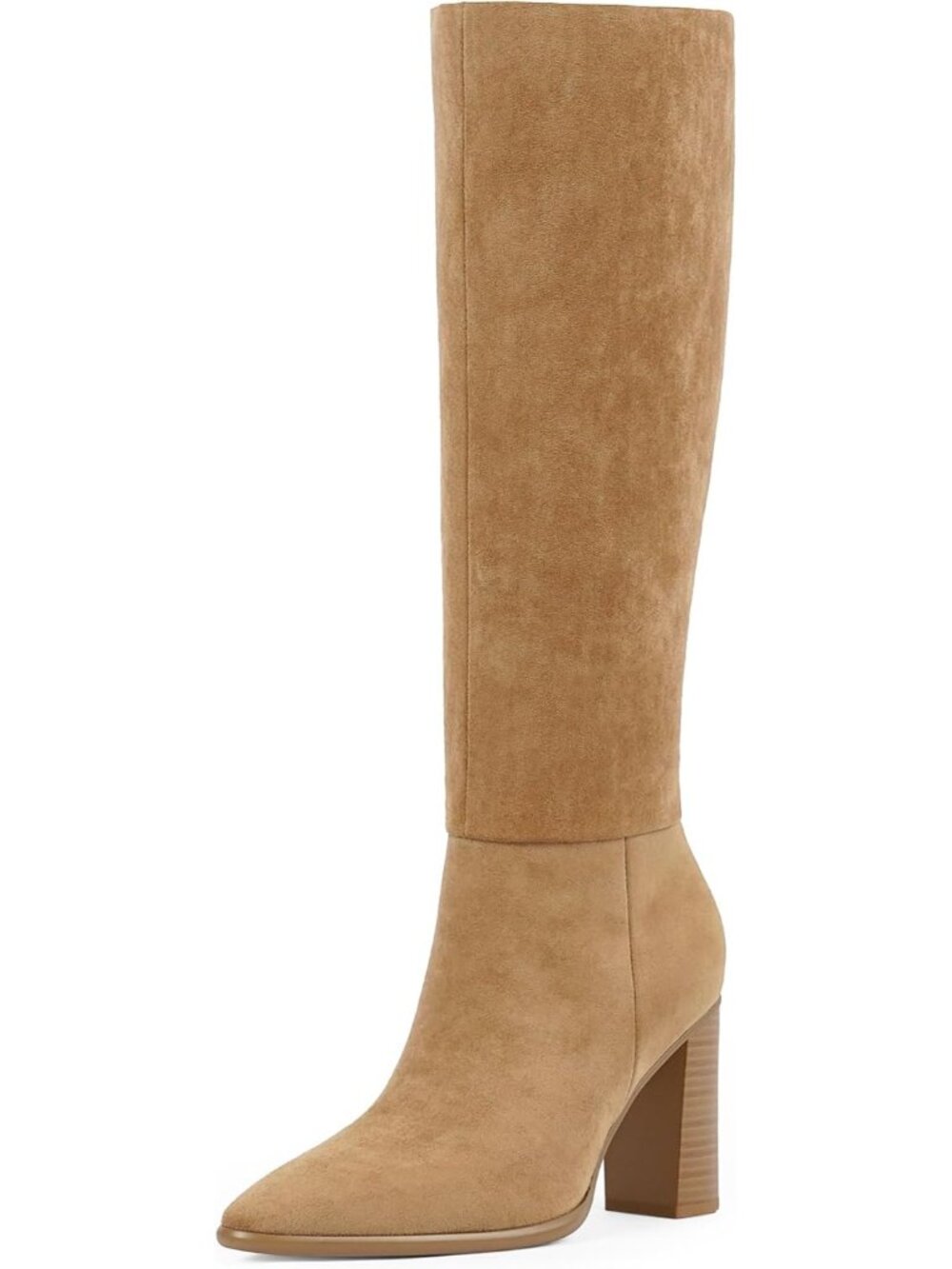Women's Camel Pointed Toe Chunky Heel Cushioning Foam Tall Knee High Boot Shoes